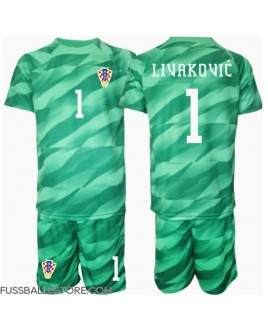 Günstige Kroatien Dominik Livakovic #1 Torwart Auswärts Trikotsatzt Kinder EM 2024 Kurzarm (+ Kurze Hosen)